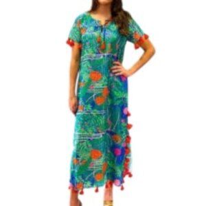 La Plage Maharani Maxi Dress in Banana Jungle Surf Blue 2XL